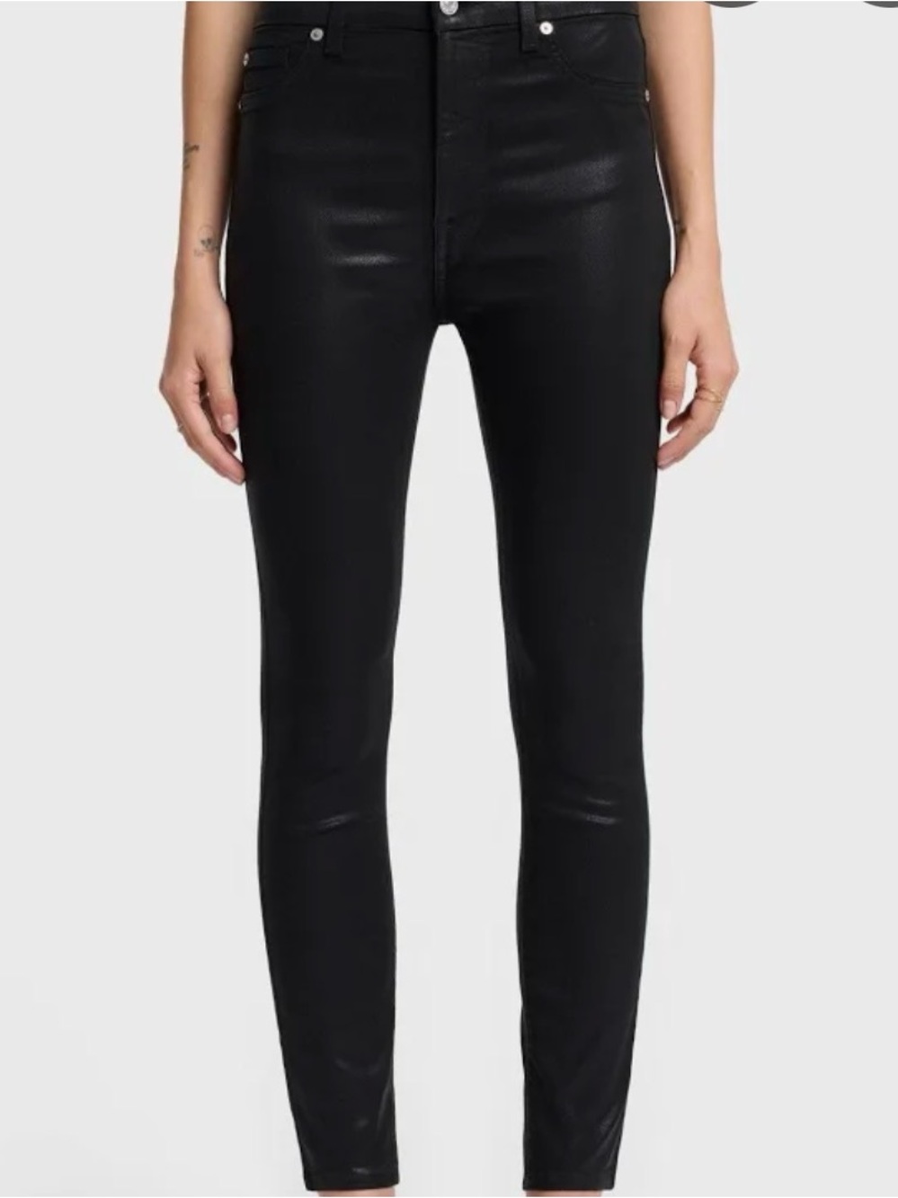 7 For All Mankind Black Coated Skinny Jeans - Faux Leather Finish